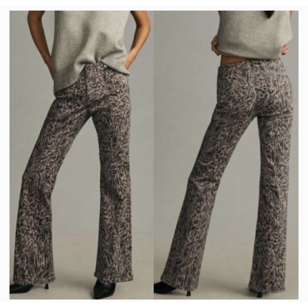 Anthropologie Pilcro Mid-Rise Demilune Utility Pants Gray Animal Print Size 27
